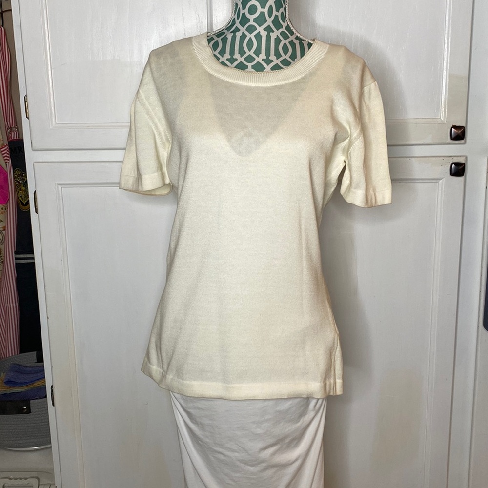 Vintage ESCADA by Margaretha Ley Pullover Sweater Cream Short Sleeve Euro 38